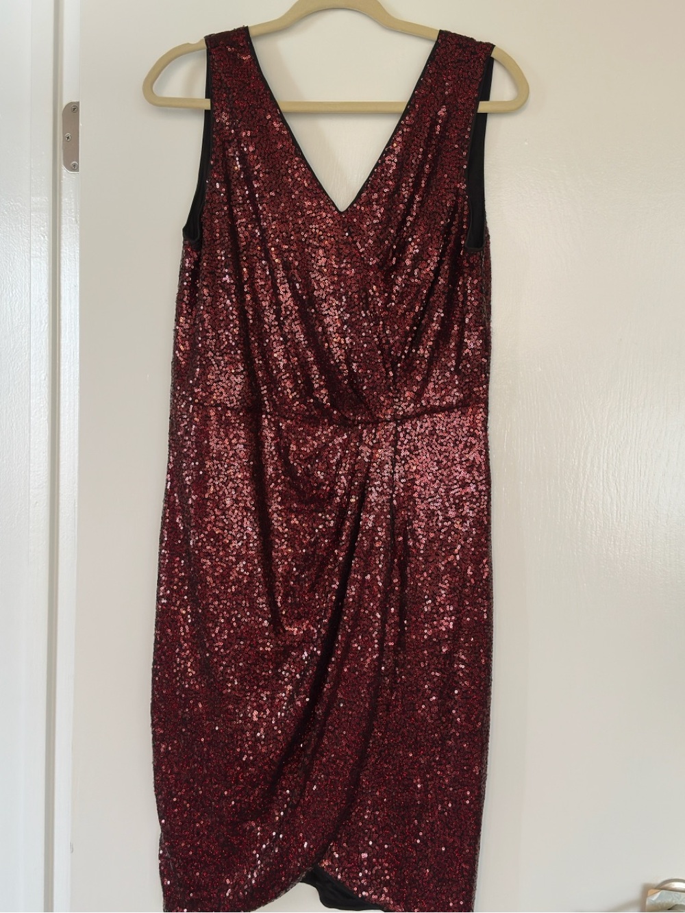 Grace Karin Burgundy Sequin V-Neck Midi Dress